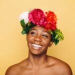 woman smiling wearing flower crown